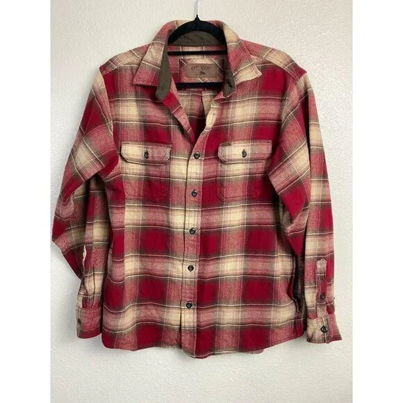 Orvis Heavyweight Flannel Shirt Jacket Red Plaid Shacket Men size Large Pockets - Picture 1 of 12
